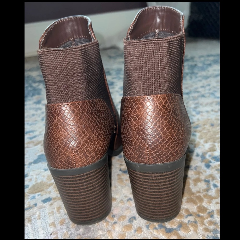 Soda Pointed Toe Reptile Block Heel Ankle Boots - image 4